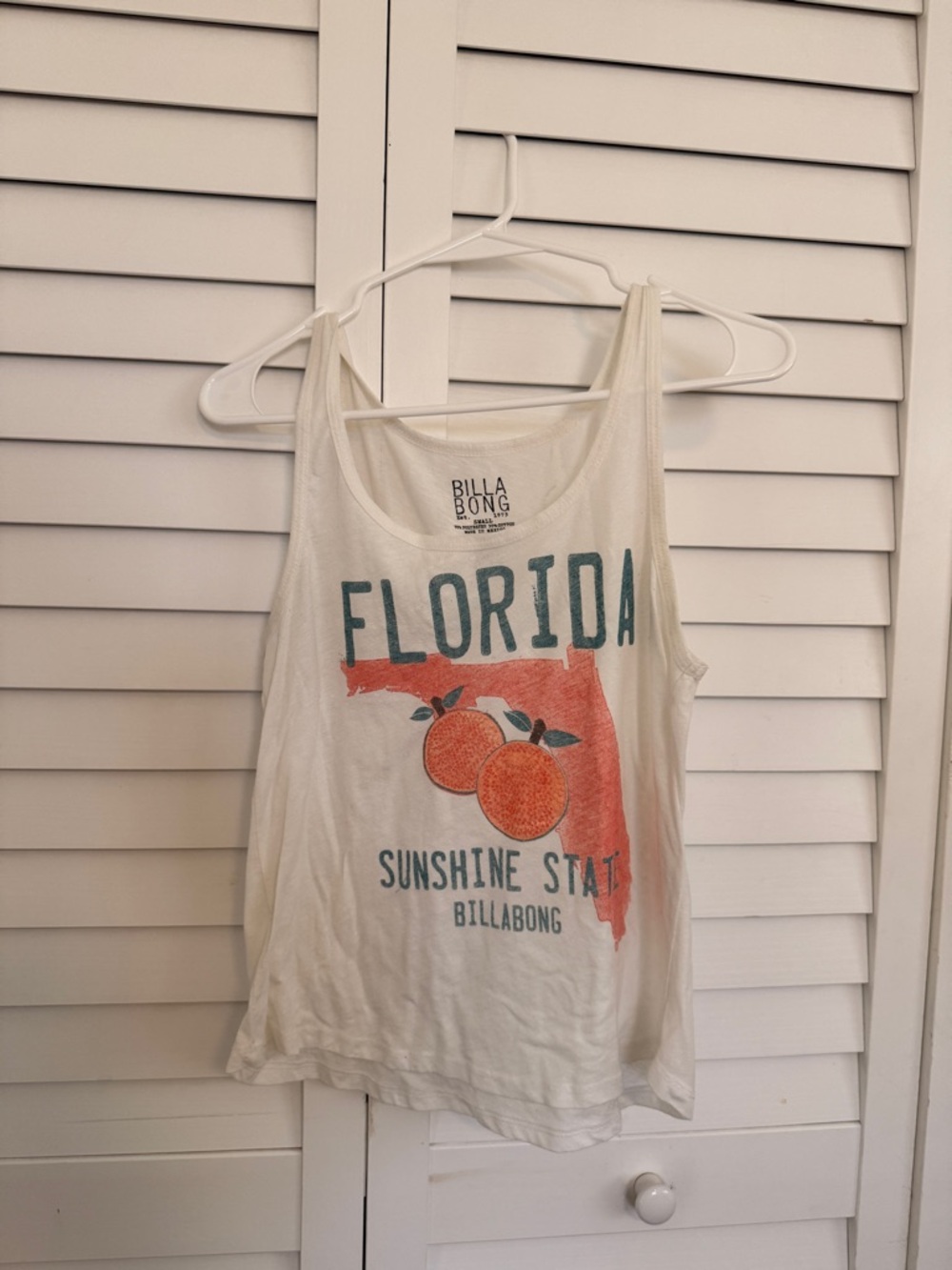 Billabong White Tank Top with Coral Orange Florida Graphic